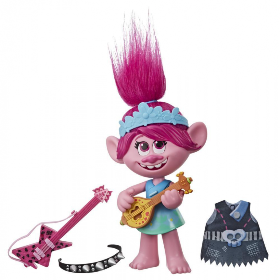 Большая Поющая Тролль Поппи Розочка Поп-Рок Мировой Тур с гитарой Trolls Pop-to-Rock Poppy Hasbro E9411