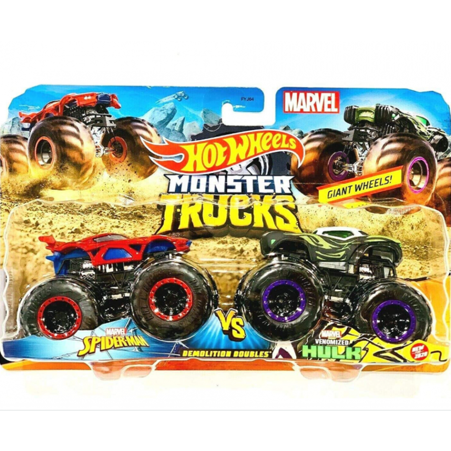 Машинки Человек-Паук против Халка Венома Hot Wheels Monster Trucks Spider Man vs Venomized-Hulk Mattel GMR38