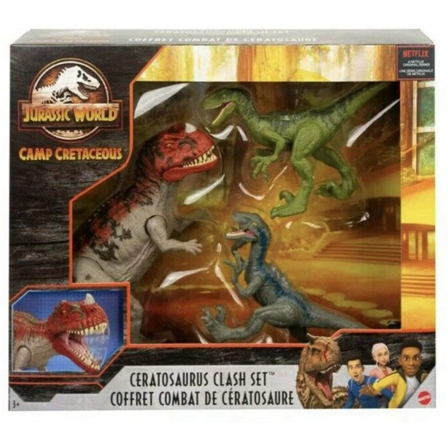 Фигурки Динозавров Цератозавр и 2 Велоцираптора Jurassic World Ceratosaurus and 2 Velociraptors Mattel GNL08