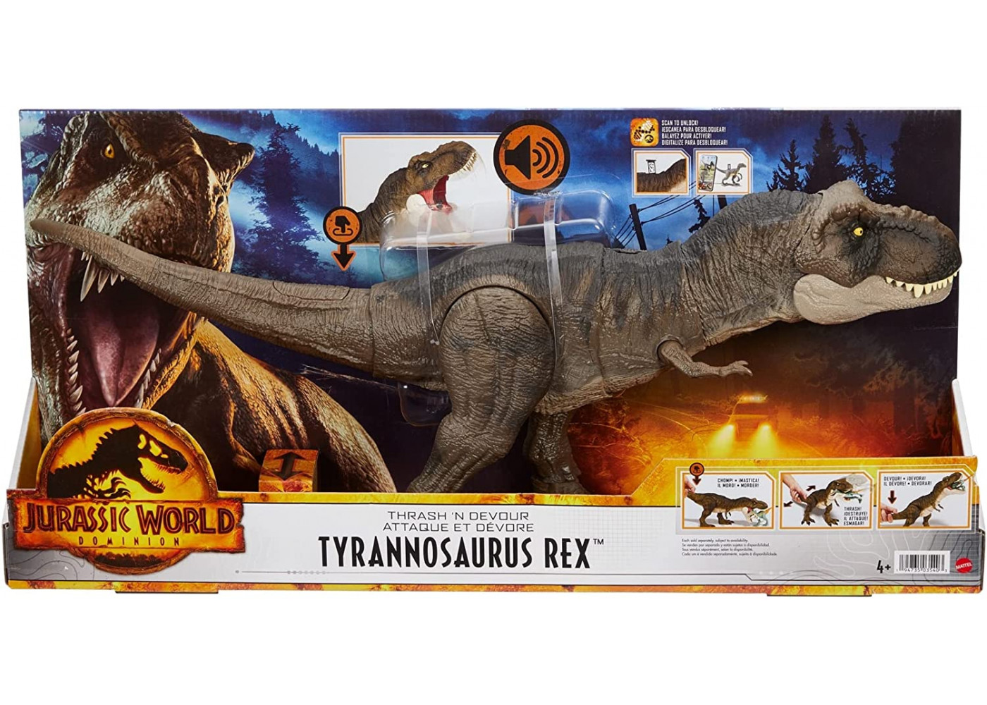 Динозавр (Прим'ята коробка) Тиранозавр Рекс 54 см зі звуками Jurassic World Dominion Thrash 'N Devour Tyrannosaurus Rex Mattel BHDY55-1