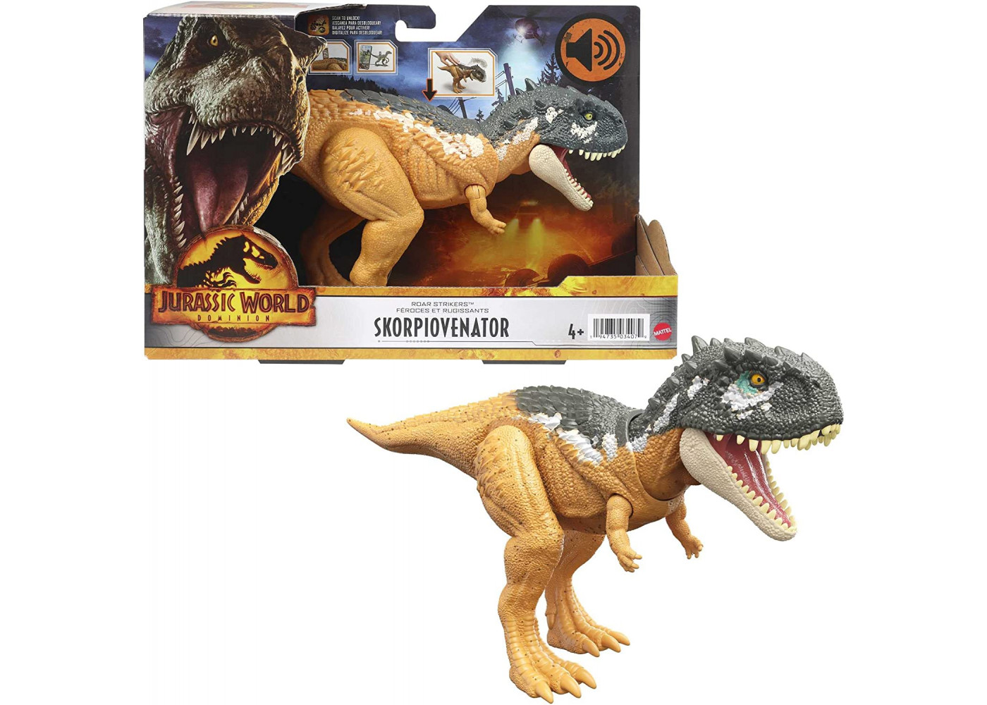 Фигурка Динозавр Скорпиовенатор со Звуком Jurassic World Roar Strikers Skorpiovenator Mattel HDX37