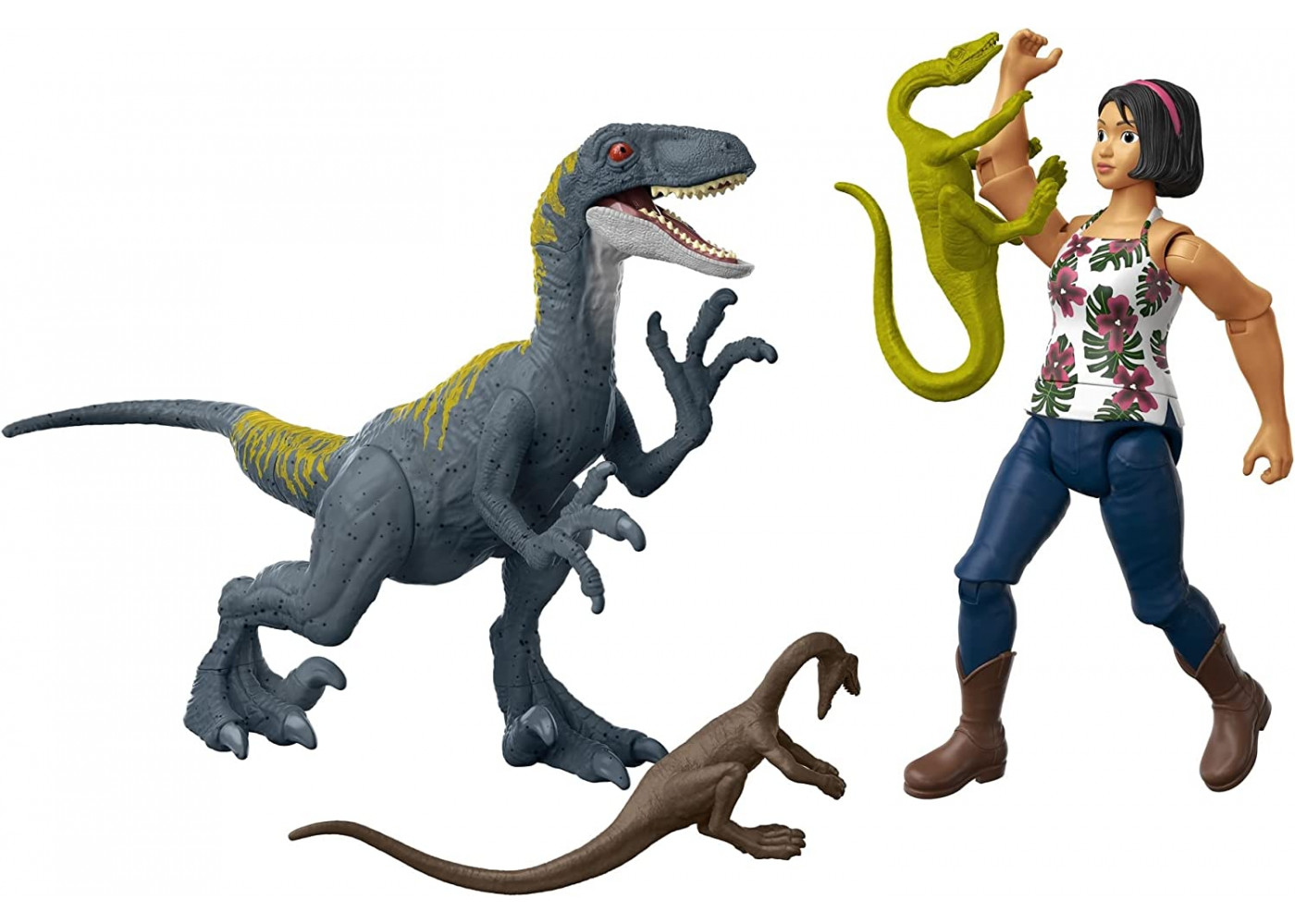 Фигурки Динозавр Велоцираптор Сэмми и 2 динозавра Jurassic World Camp Cretaceous Sammy Velociraptor Mattel HDX55