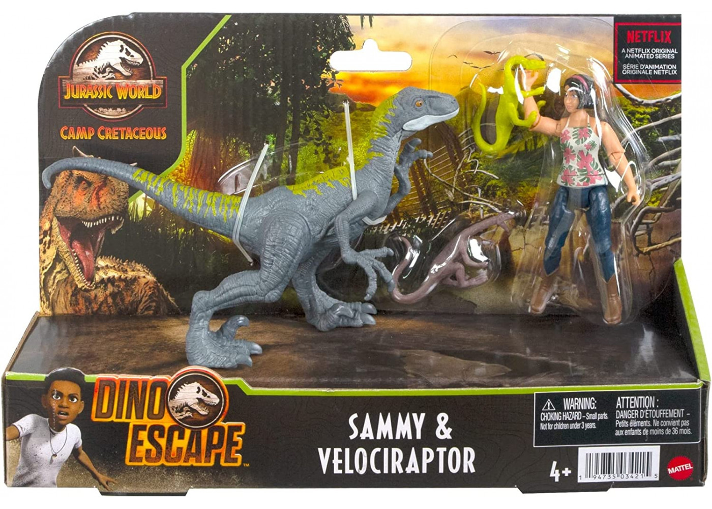 Фигурки Динозавр Велоцираптор Сэмми и 2 динозавра Jurassic World Camp Cretaceous Sammy Velociraptor Mattel HDX55