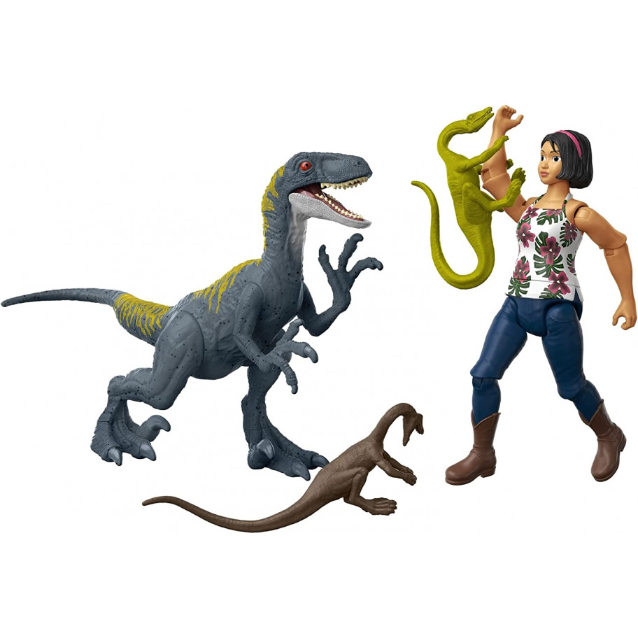 Фігурки Динозавр Велоцираптор, Семмі та 2 динозаври Jurassic World Camp Cretaceous Sammy, Velociraptor та 2 Compys Human and Dino Pack Mattel HDX55