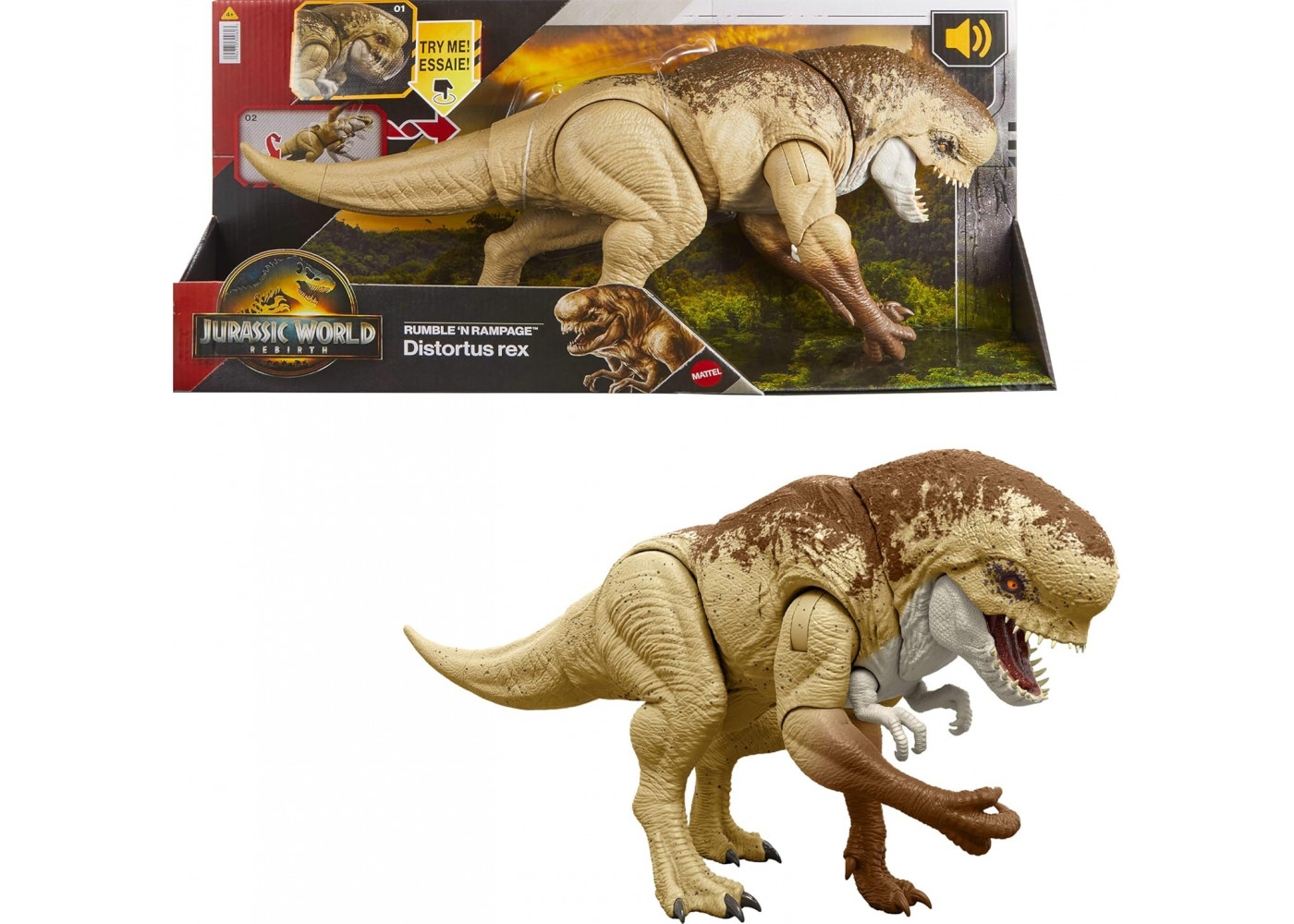 Фигурка Динозавр Дистортус Рекс Со Звуком Jurassic World Rebirth Distortus Rex Mattel JGB58