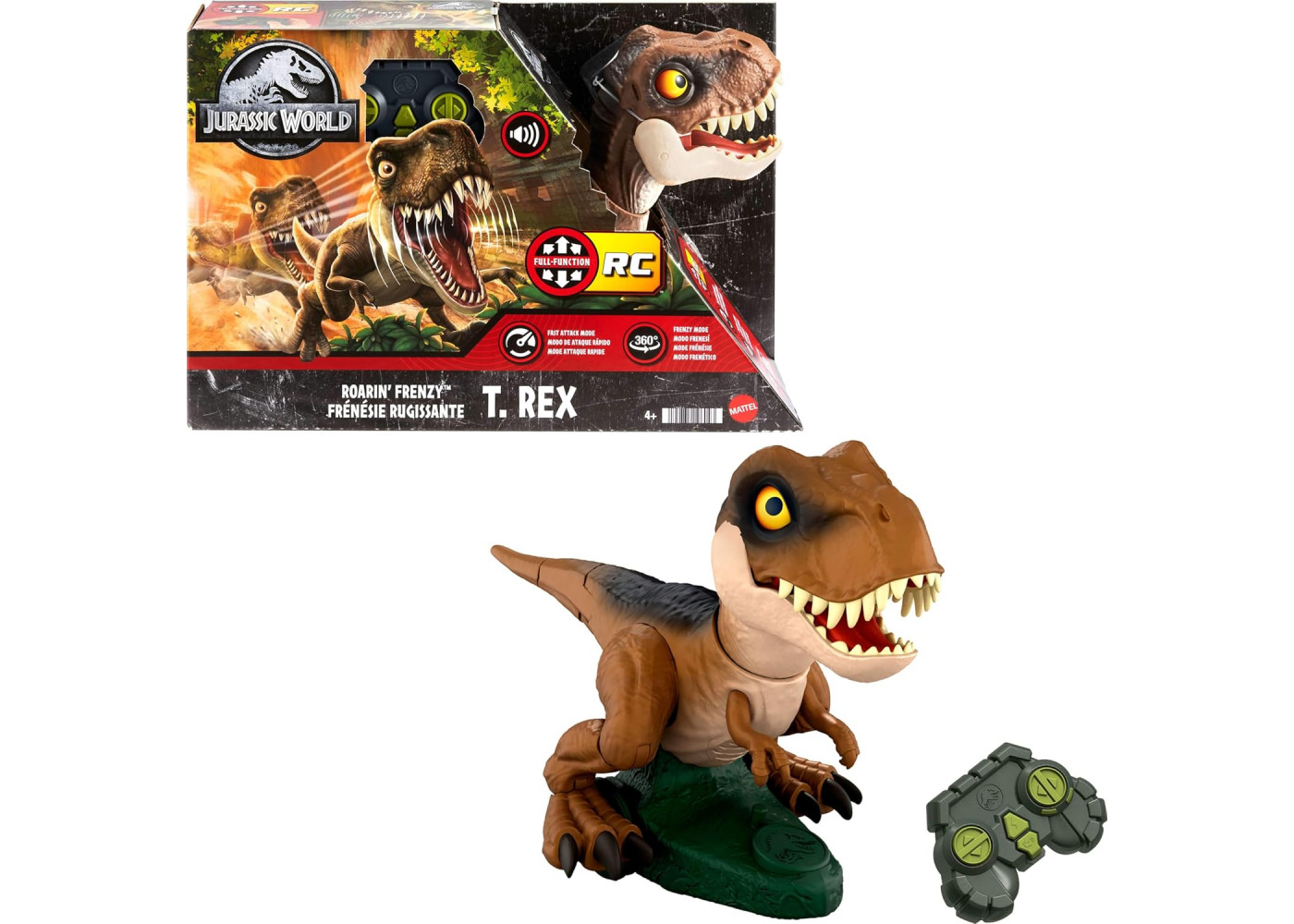 Динозавр Тиранозавр Рекс На Пульті зі Звуком Jurassic World Roarin’ Frenzy T Rex Mattel HTP60