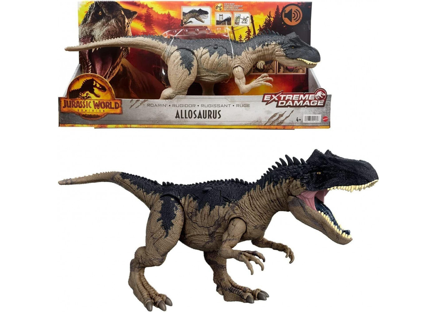 Фигурка Динозавр Аллозавр 45 см со звуком Jurassic World Allosaurus Extreme Damage Mattel HFK06