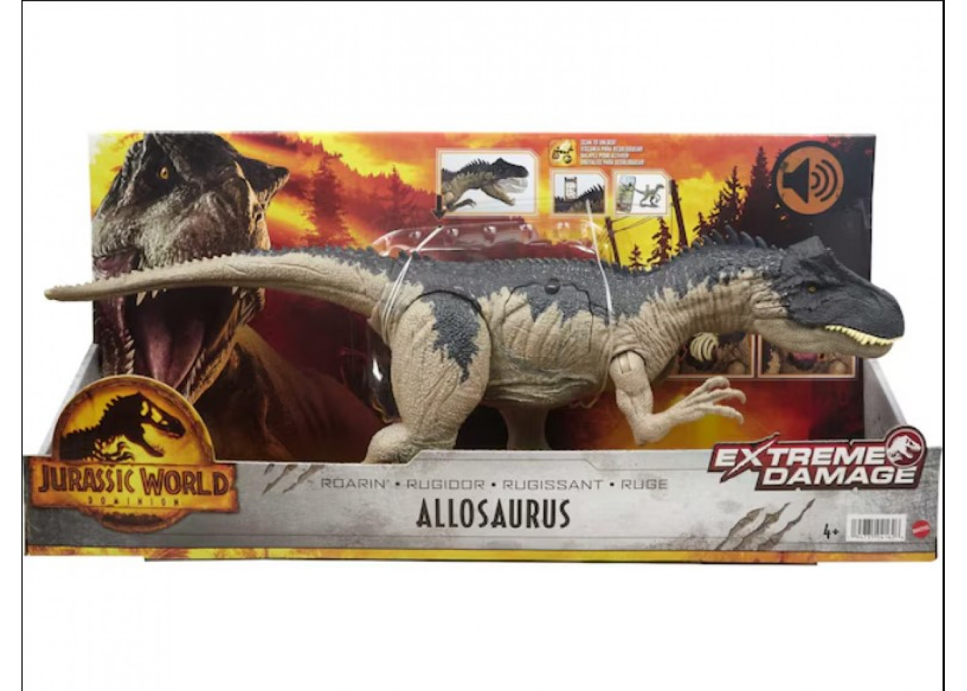 Фигурка Динозавр Аллозавр 45 см со звуком Jurassic World Allosaurus Extreme Damage Mattel HFK06