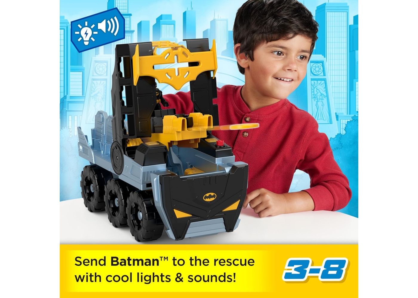 Бетмобиль 44 см с Фигуркой Бетмена Супер Друзья Свет Звуки DC Batmobile Batman Imaginext Fisher-Price JDD73