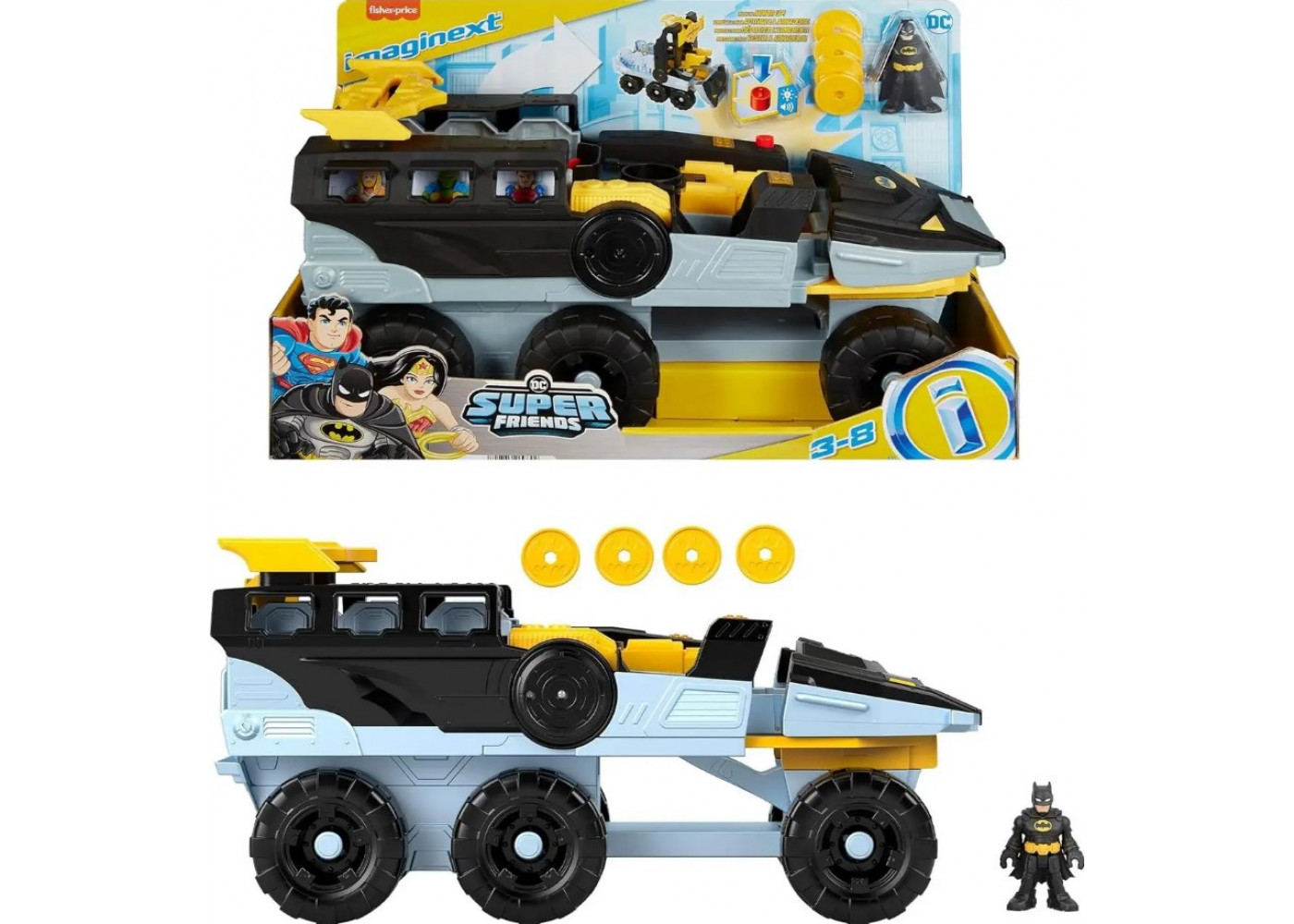 Бетмобиль 44 см с Фигуркой Бетмена Супер Друзья Свет Звуки DC Batmobile Batman Imaginext Fisher-Price JDD73