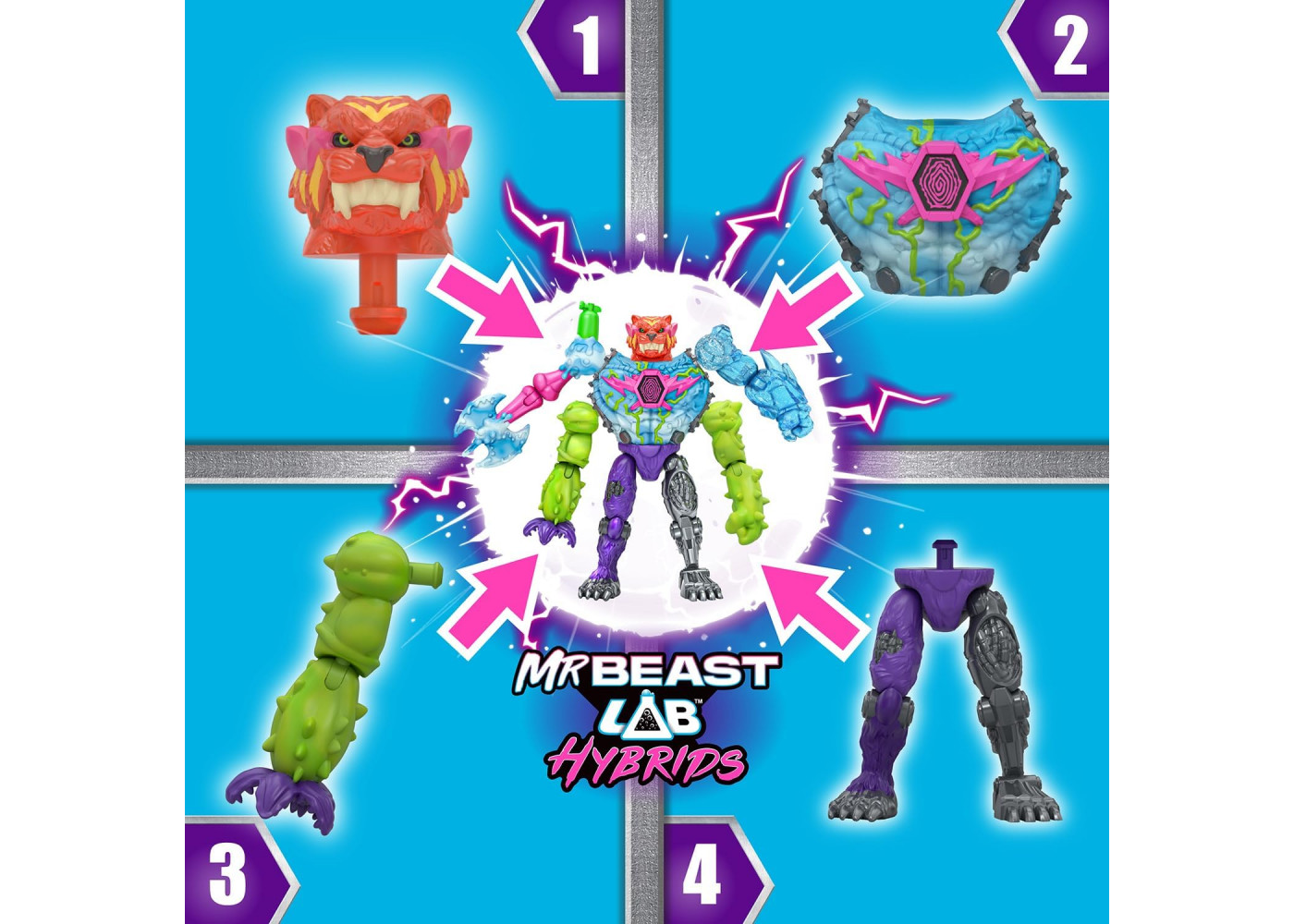 Мега-набор гибридов Мистера Биста MrBeast Lab Create 5 Mix & Match Action Figures Moose Toys 24910