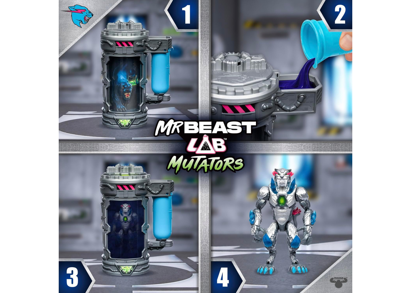 Фигурка Пантера Лаборатория Превращения Мистера Биста MrBeast Lab Mutators Metallic Panther Moose Toys 24718