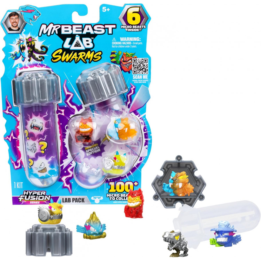 Лабораторія Містера Біста 6 фігурок MrBeast Lab Swarms Hyper Fusion Series 6 Pack Moose Toys 24783