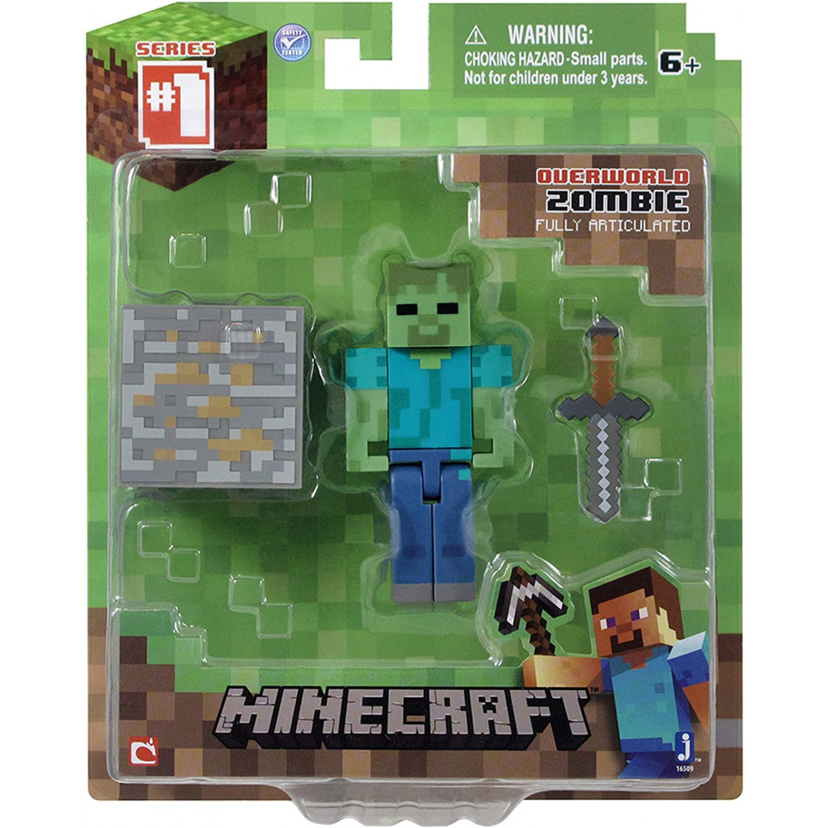 Фигурка Майнкрафт Зомби с Железным Блоком Minecraft Zombie Survival Pack Jazwares 16509