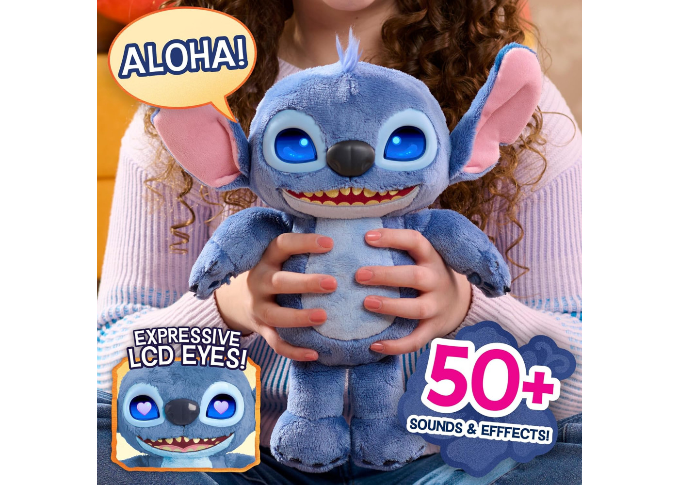 Інтерактивний Плюшевий Стіч 35 см LCD Очі та 50 Звуків Ліло та Стіч Disney Stitch Many Moods Just Play 11583