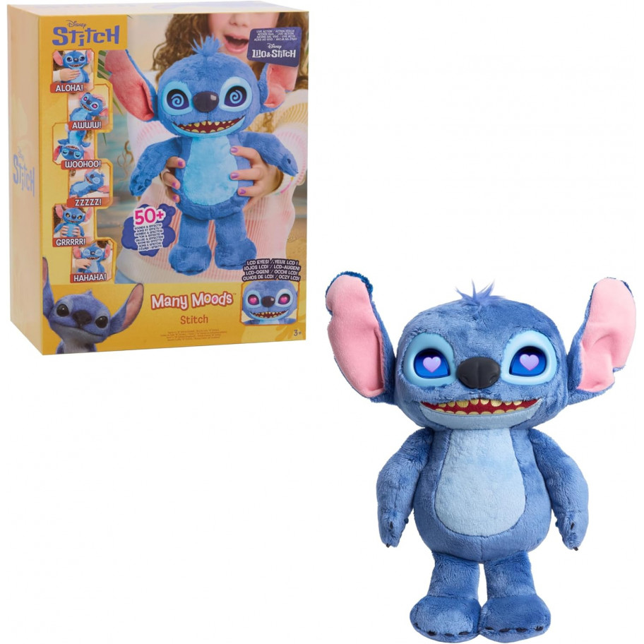 Інтерактивний Плюшевий Стіч 35 см LCD Очі та 50 Звуків Ліло та Стіч Disney Stitch Many Moods Just Play 11583