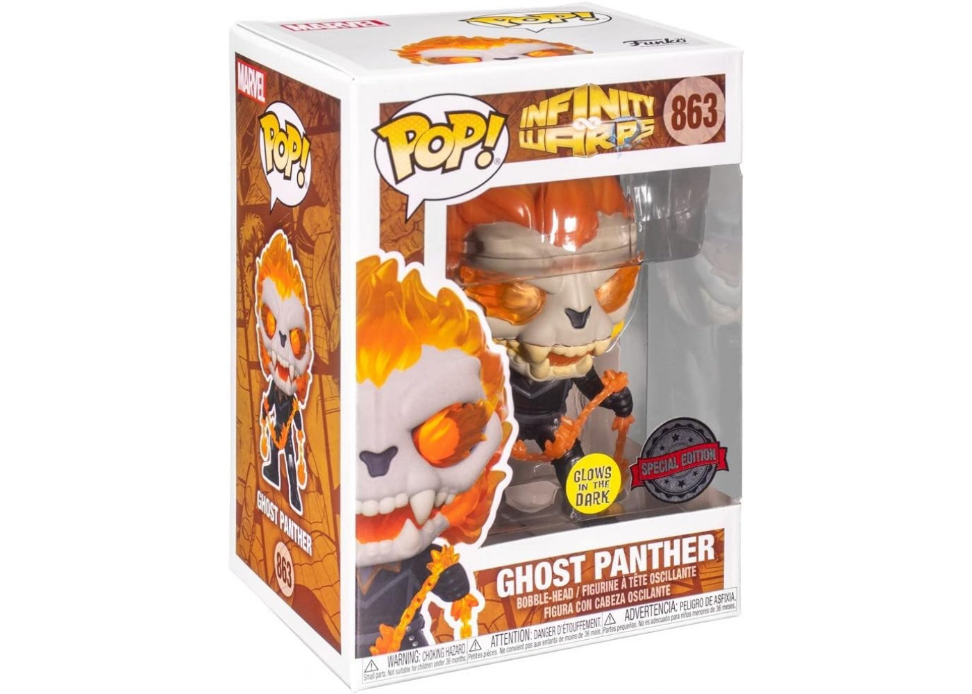 Фігурка Фанко Марвел Примарний Гонщик №863 Marvel Infinity Warps Ghost Panther Glow in The Dark Funko 52085