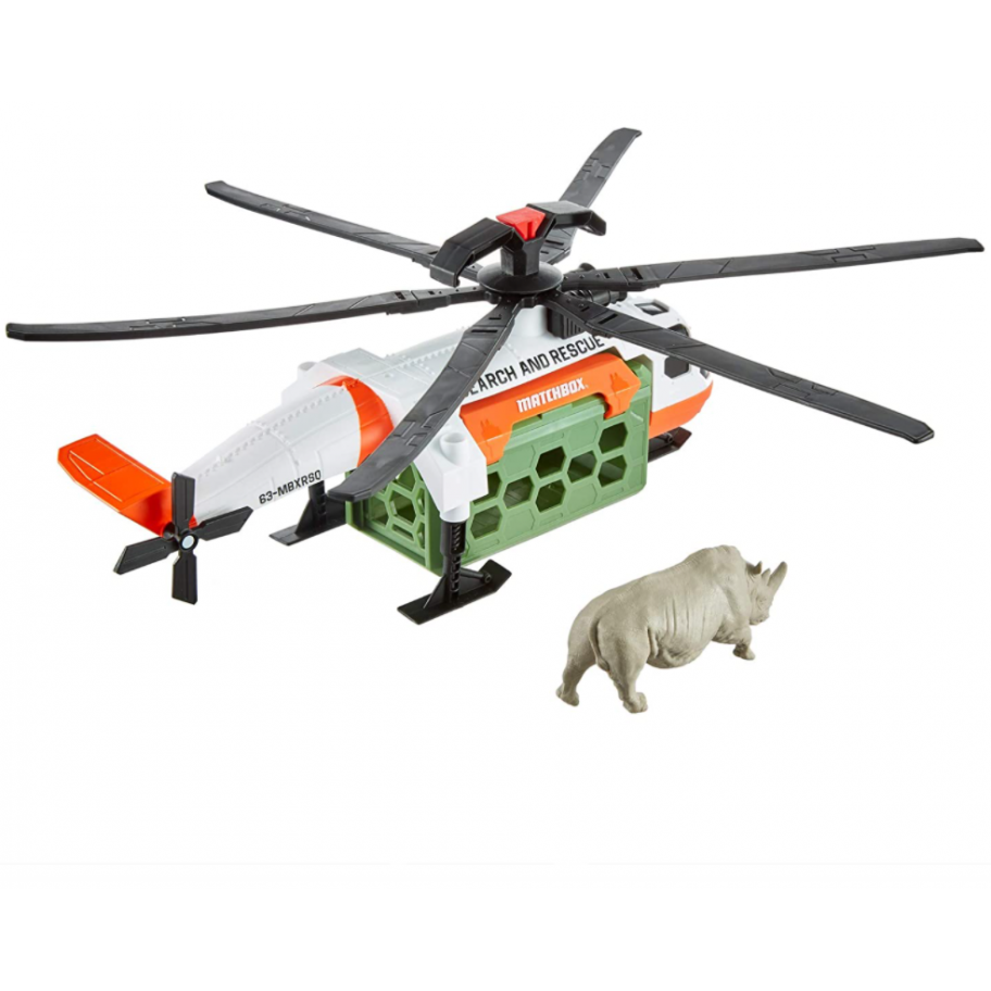 Набор Спасение Сафари Вертолет с фигуркой Носорога Matchbox Safari Rescue Mattel GMH70