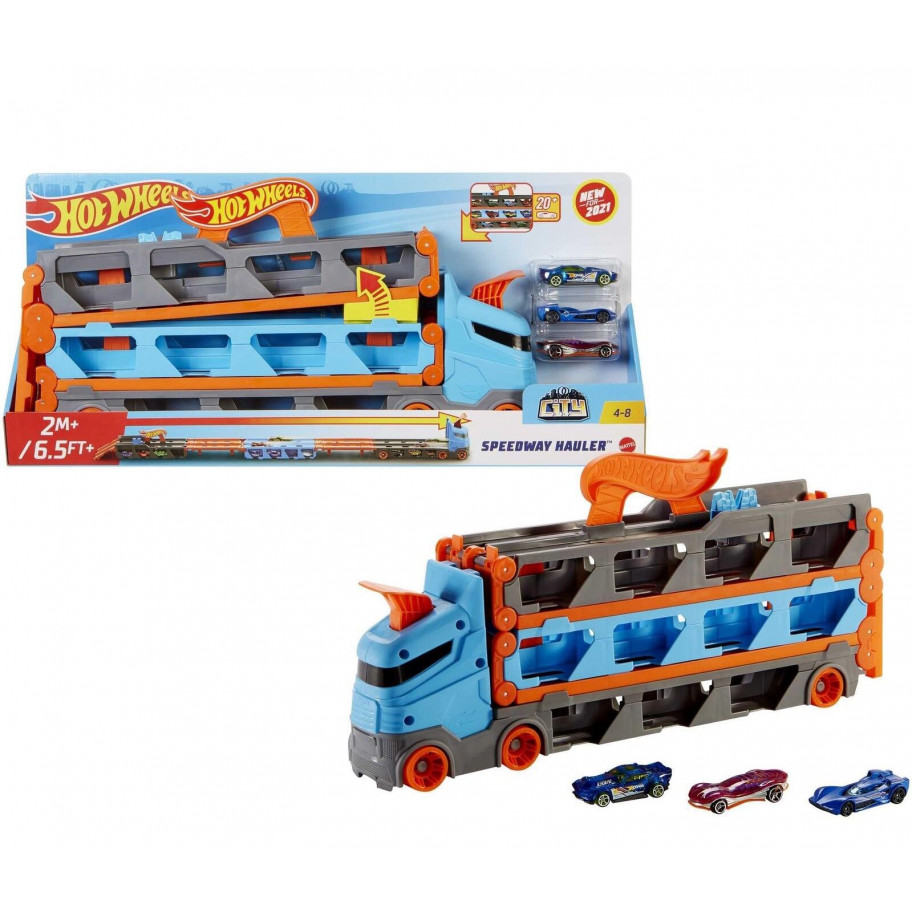 Автовоз Трек Хот Вілс Вантажівка-транспортер Суперперегони 2в1 Hot Wheels City Speedway Hauler Mattel GVG37