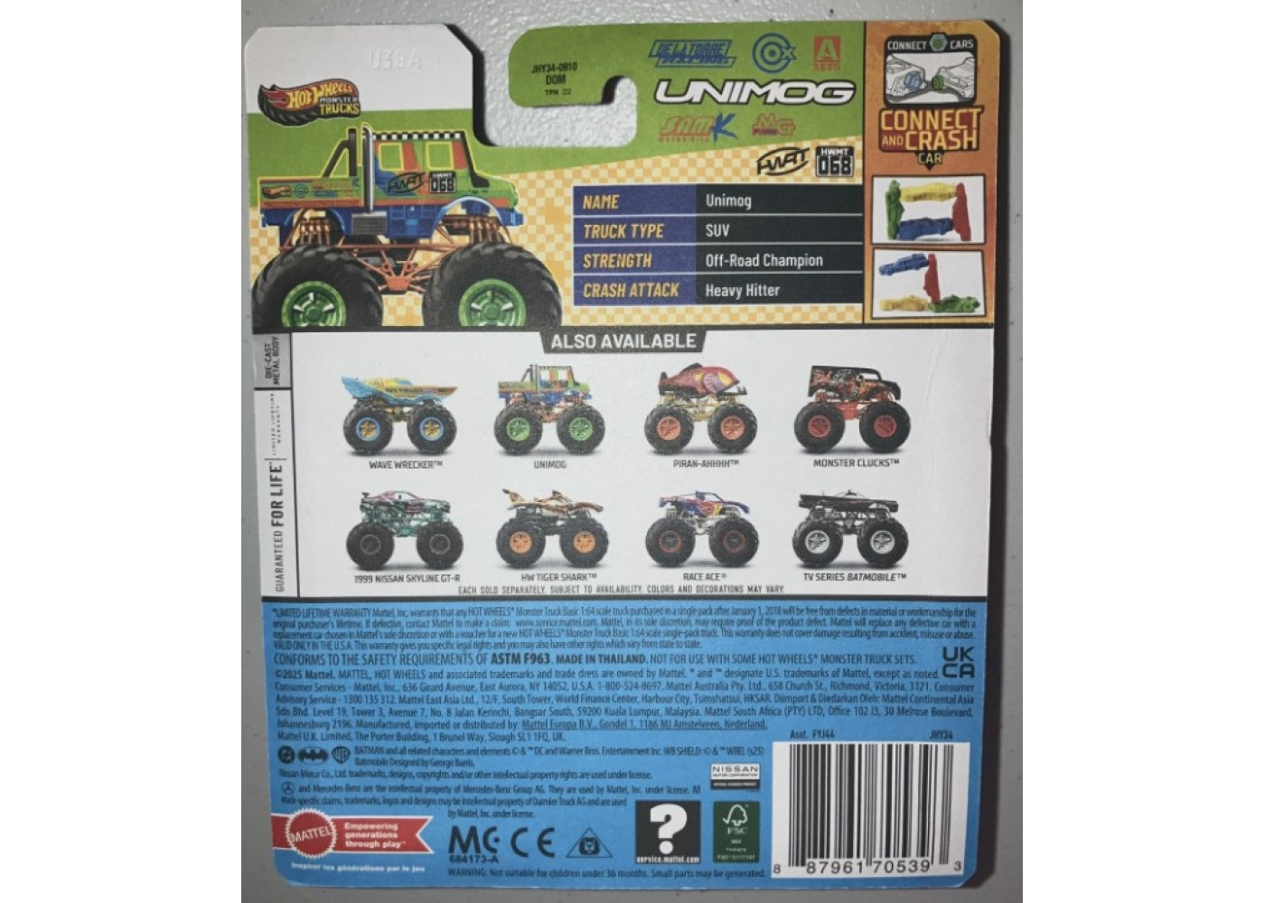 Хот Вілс Монстр Трак 1:64 UNIMOG Monster Trucks Mattel JHY34