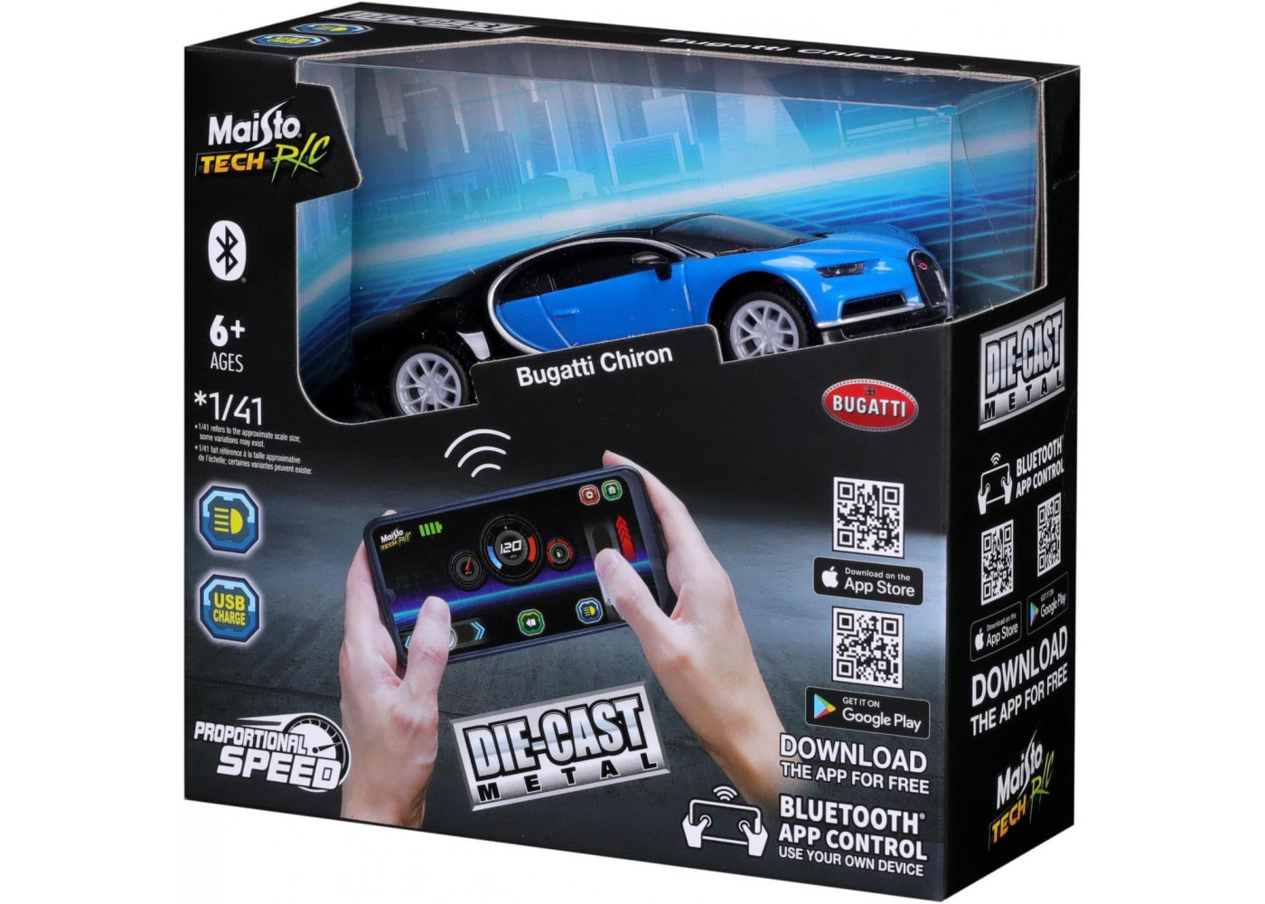 Машинка Бугатті Широн 1:41 на Радіоуправлінні Bugatti Chiron Bluetooth App Control Maisto Tech 82651