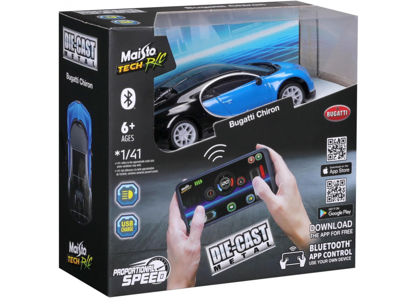 Машинка Бугатті Широн 1:41 на Радіоуправлінні Bugatti Chiron Bluetooth App Control Maisto Tech 82651