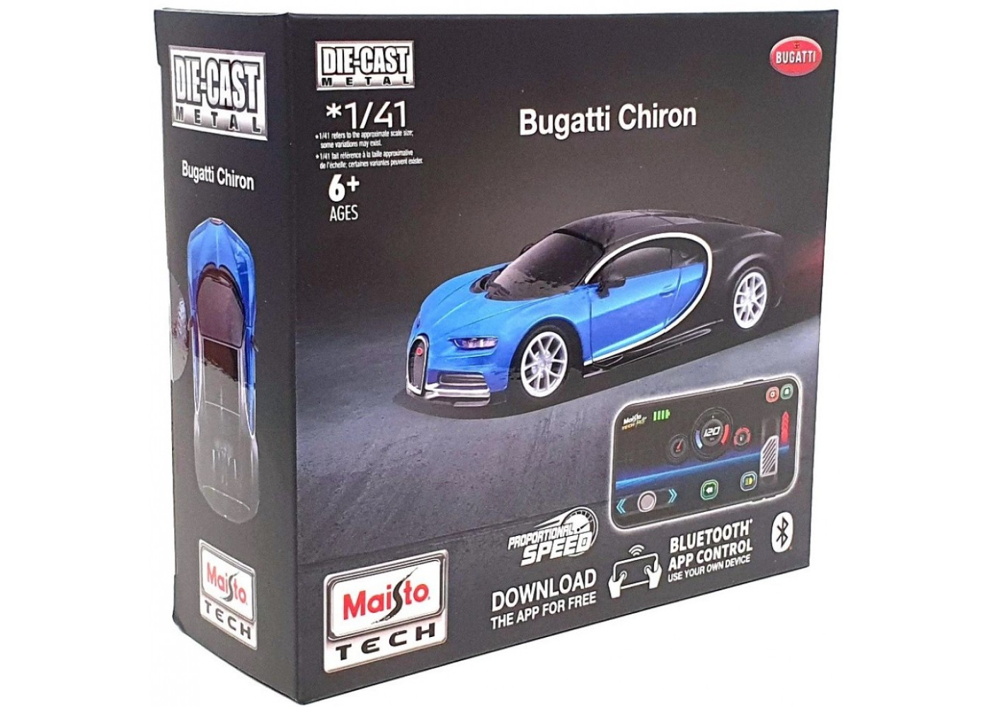 Машинка Бугатті Широн 1:41 на Радіоуправлінні Bugatti Chiron Bluetooth App Control Maisto Tech 82651