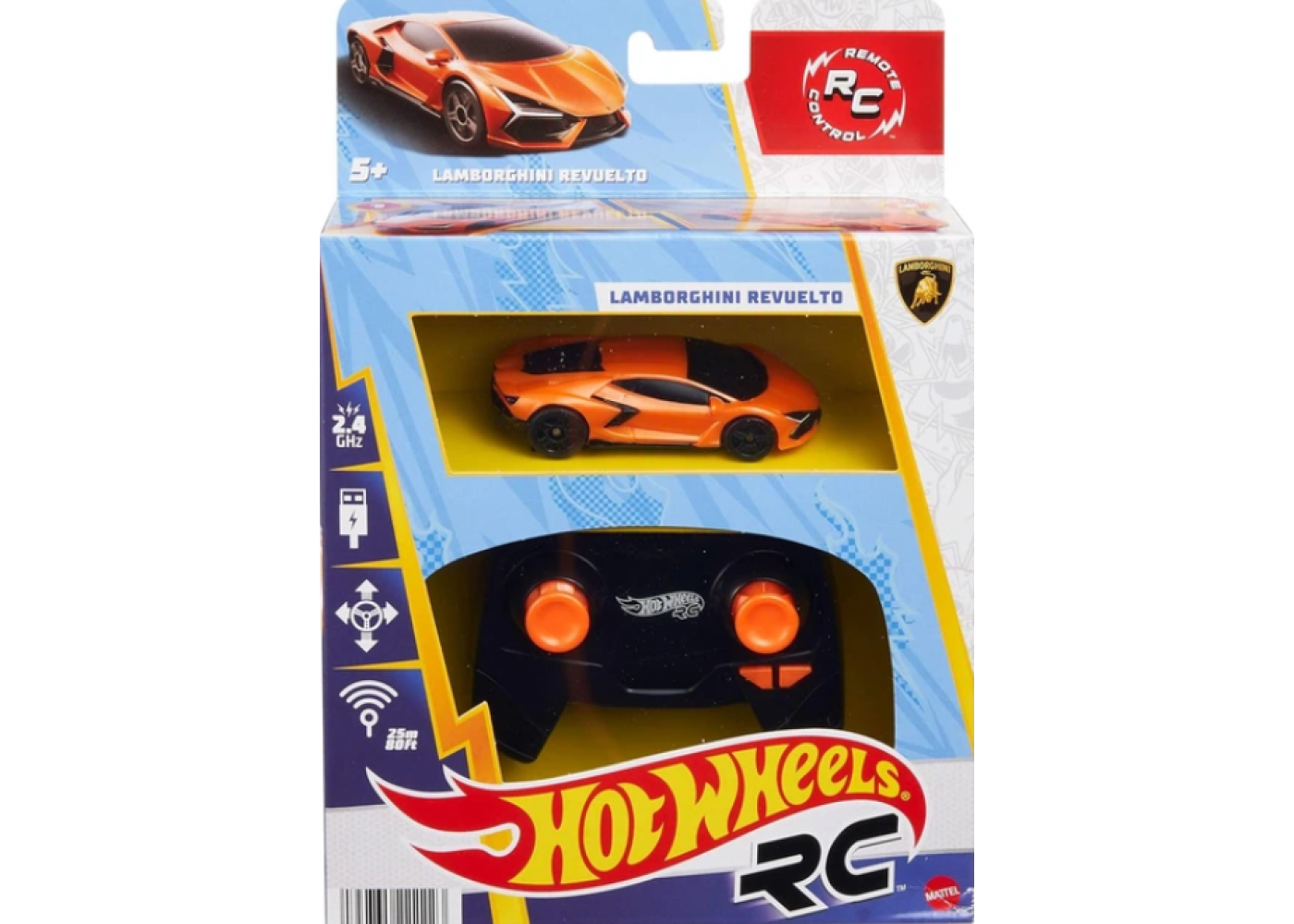 Радиоуправляемая Машинка Хот Вилс Ламборгини 1:64 для Трека Hot Wheels Lamborghini Revuelto Mattel HWW55-MT