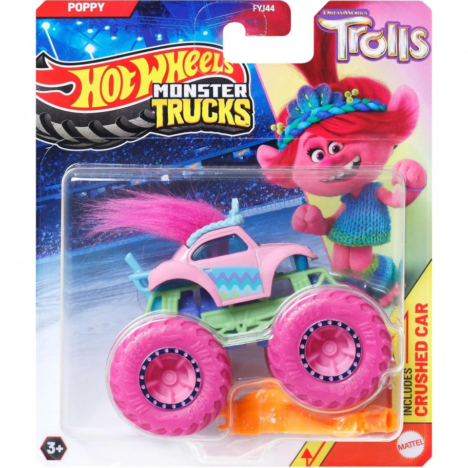 Машинка Хот Вилс Монстер Трак Поппи Тролли 1:64 Monster Trucks Poppy Trolls Hot Wheels JDP86