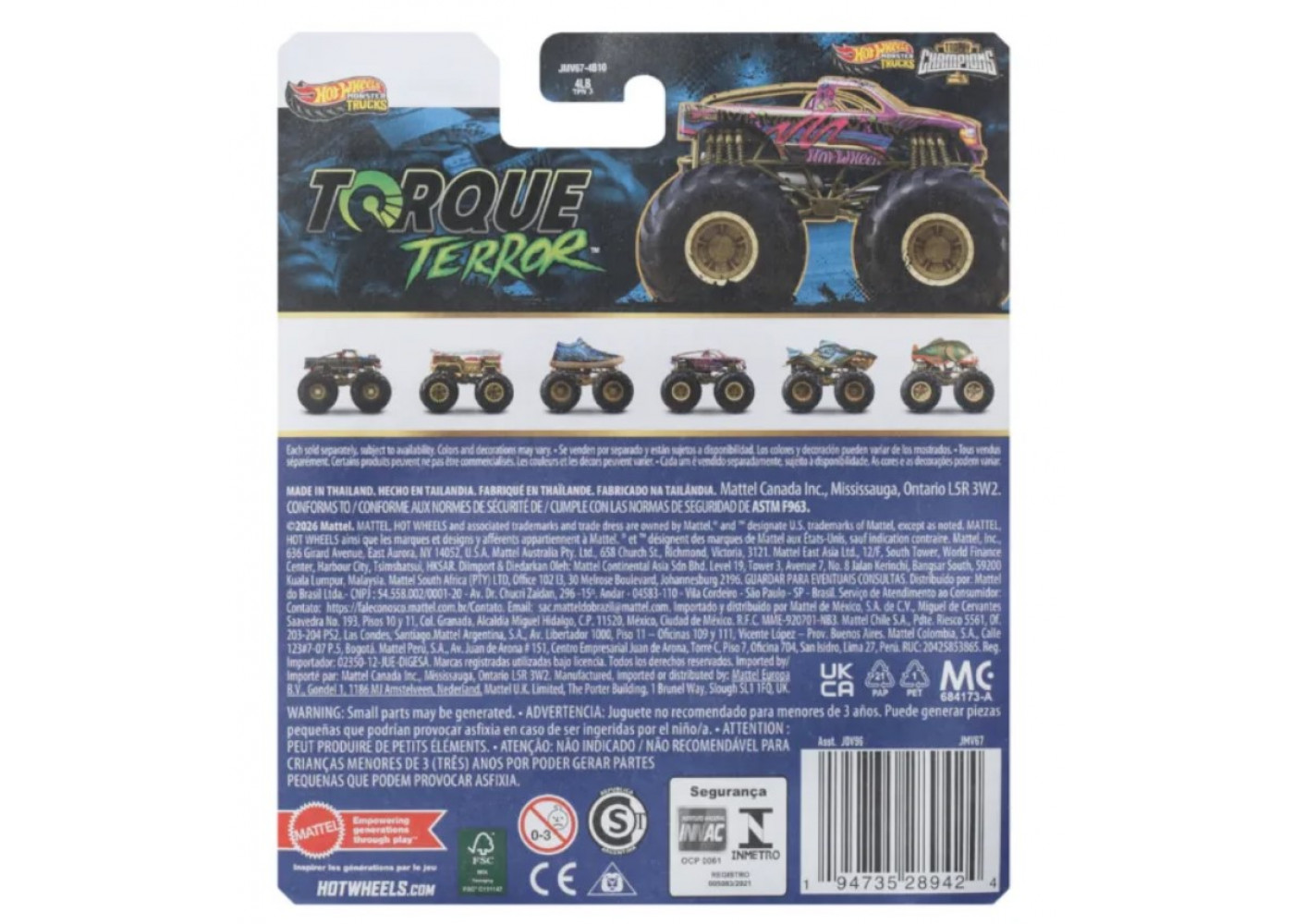 Машинка Хот Вилс Монстр Трак 1:64 Monster Trucks Torque Terror Trophy Champions Mattel JMV67