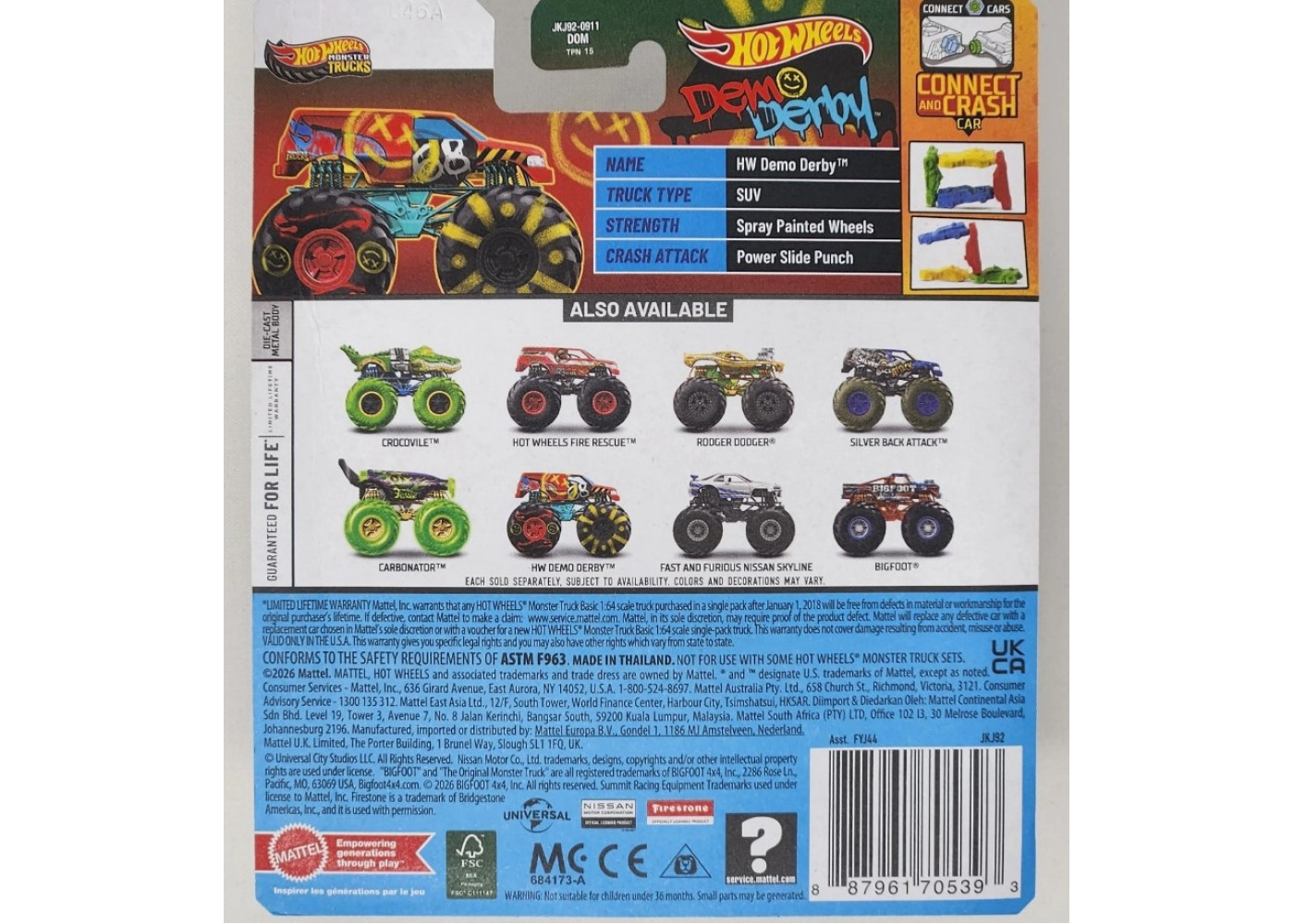 Машинка Хот Вилс Монстр Трак Демо Дерби 1:64 Monster Trucks HW Demo Derby Hot Wheels JKJ92