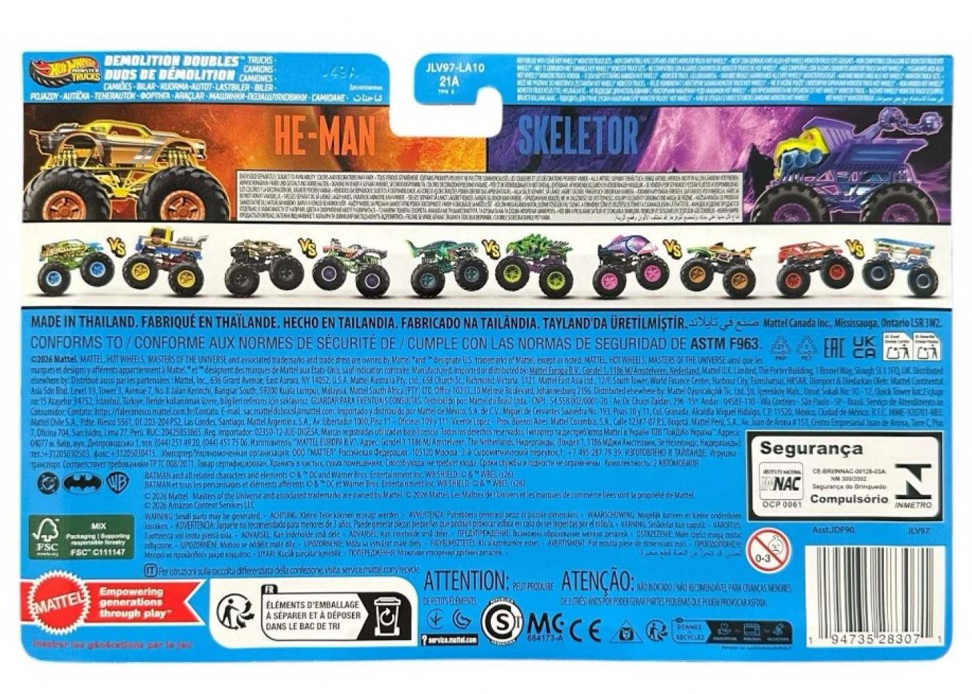 Машинки Хот Вілс Монстр Трак 1:64 Monster Trucks He-Man vs Skeletor Mattel JLV78