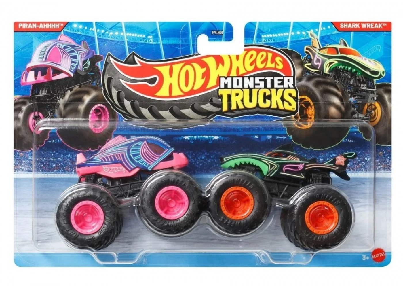Машинки Хот Вілс Монстр Трак 1:64 Monster Trucks Piran-Ahhhh vs Shark Wreak Mattel JLV82