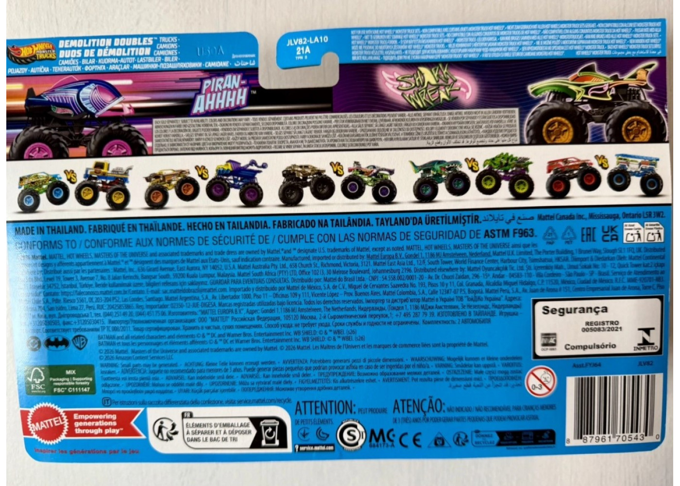 Машинки Хот Вілс Монстр Трак 1:64 Monster Trucks Piran-Ahhhh vs Shark Wreak Mattel JLV82