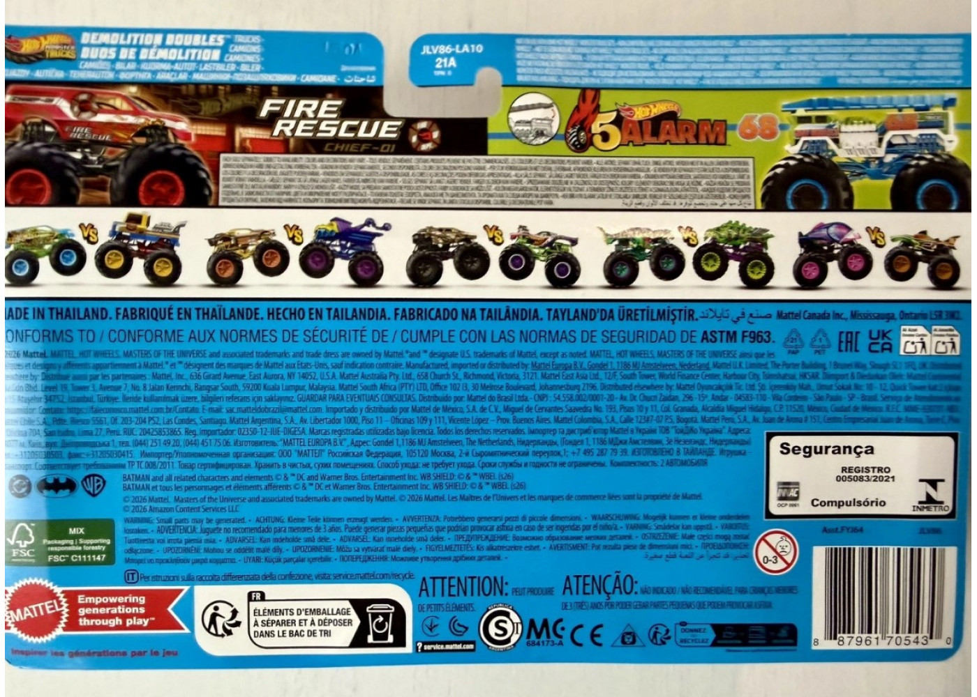 Машинки Хот Вілс Монстр Трак 1:64 Monster Trucks Fire Rescue vs HW 5 Alarm Mattel JLV86