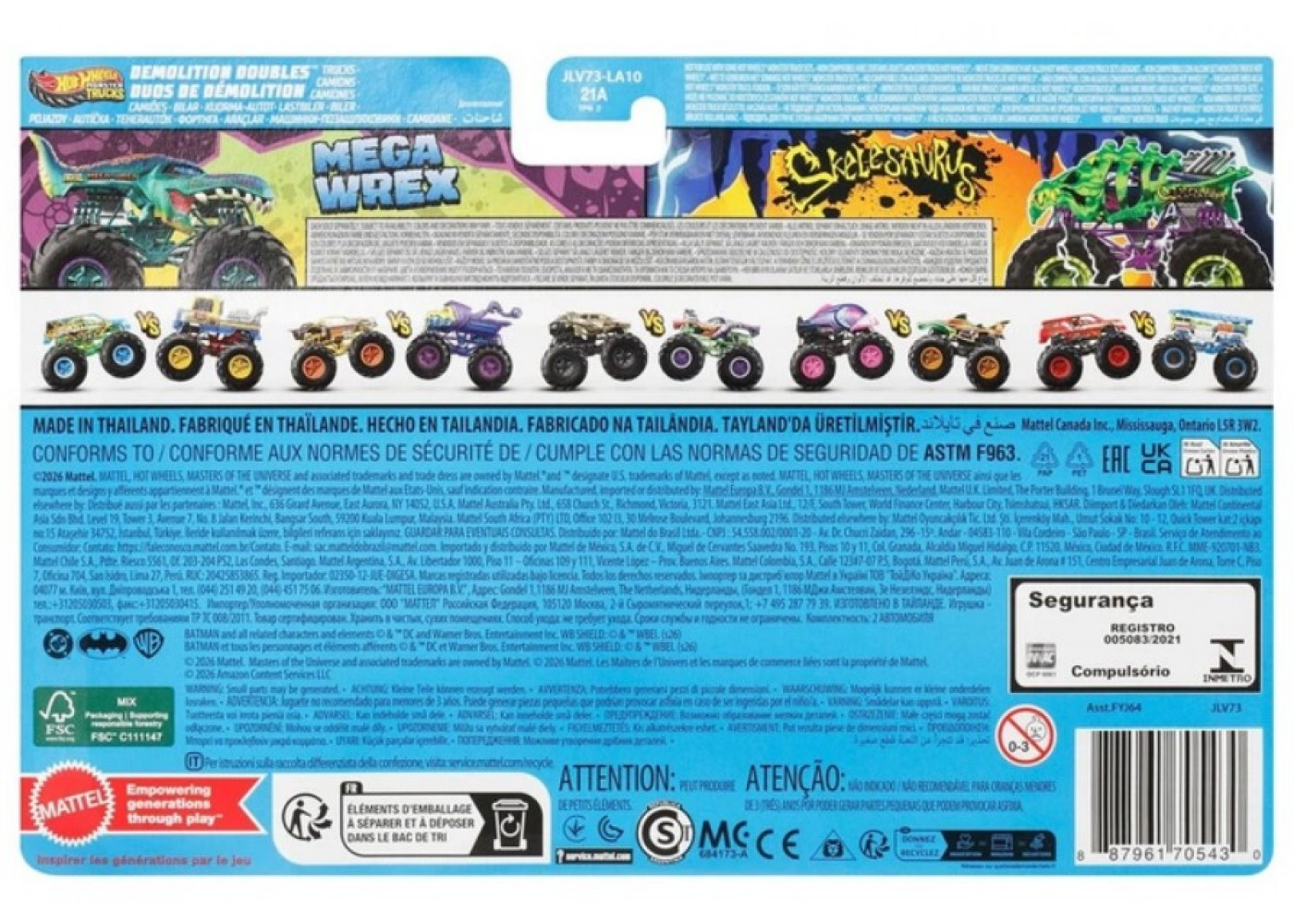 Машинки Хот Вілс Монстр Трак 1:64 Monster Trucks Mega Wrex vs Skelesaurus Mattel JLV73