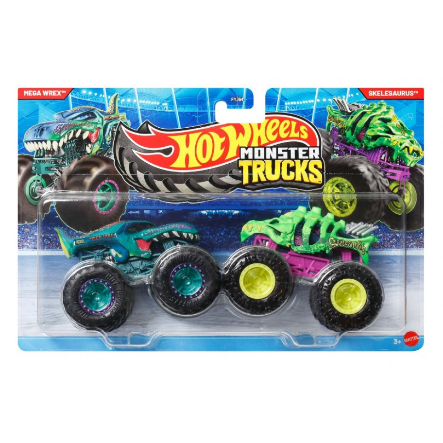 Машинки Хот Вілс Монстр Трак 1:64 Monster Trucks Mega Wrex vs Skelesaurus Mattel JLV73