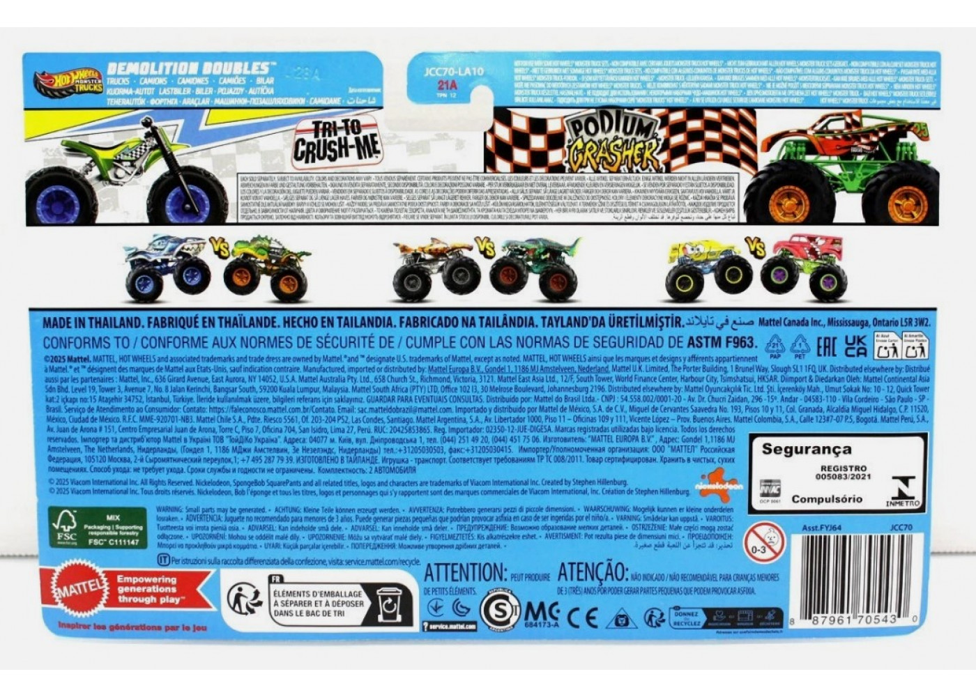 Машинки Хот Вилс Монстр Трак 1:64 Monster Trucks Tri-To-Crush-Me vs Podium Crasher Mattel JCC70