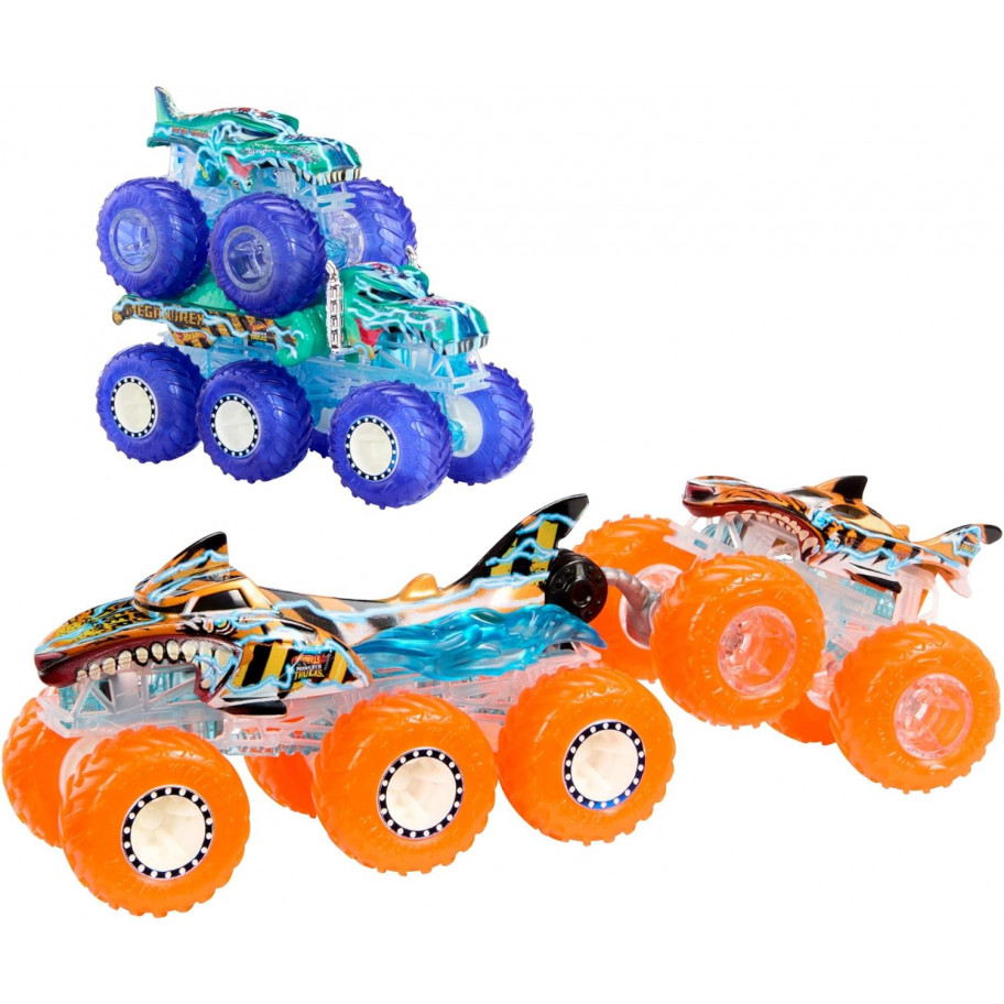 Набір 4 Машинки Хот Вілс Монстр Трак Мега Рекс та Тигрова Акула Monster Trucks Mega-Wrex & Tiger Shark Hot Wheels HYJ29