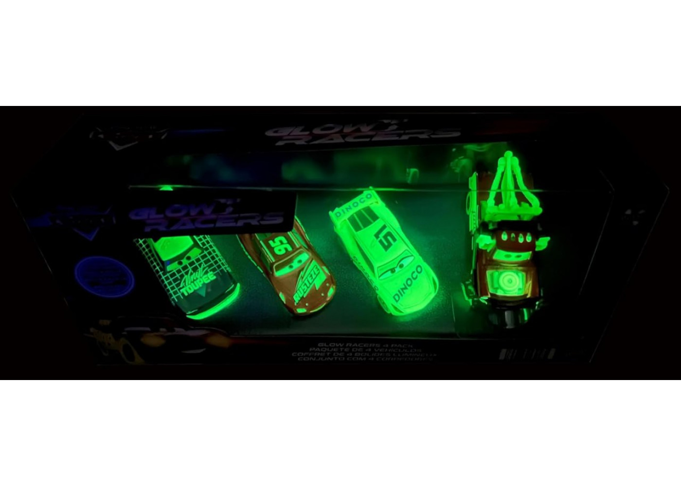 Набор из 4 Светящихся в Темноте Машинок Тачки в Масштабе 1:55 Disney Pixar Cars Glow Racers Mattel 16258
