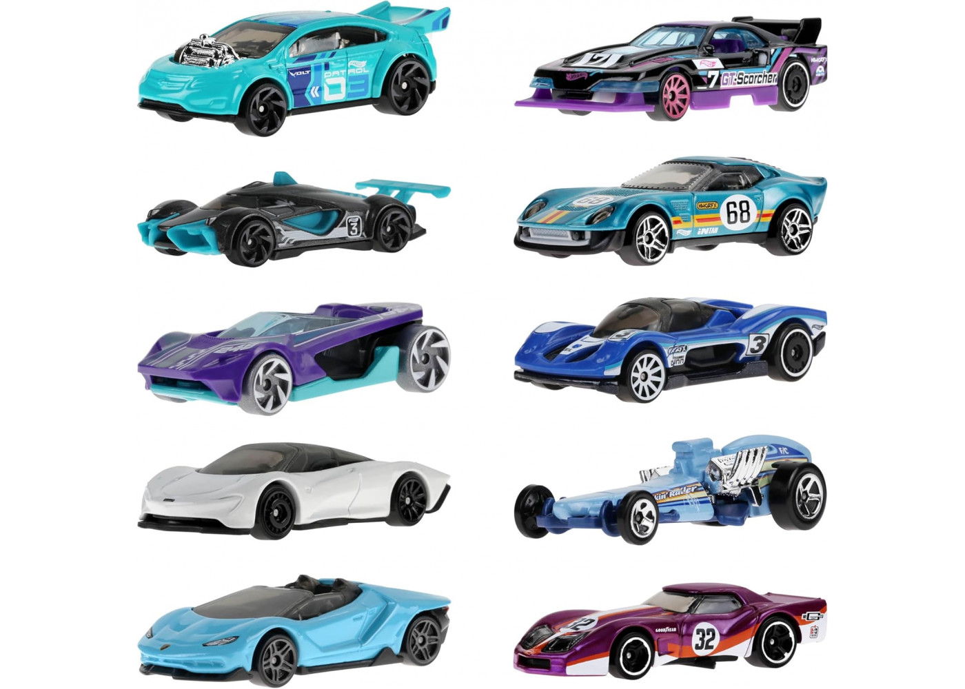 Набор из 10 машинок Хот Вилс Hot Wheels HW Rase Team 10 Mattel HYM96