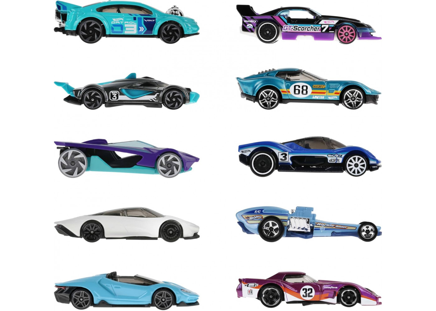 Набор из 10 машинок Хот Вилс Hot Wheels HW Rase Team 10 Mattel HYM96