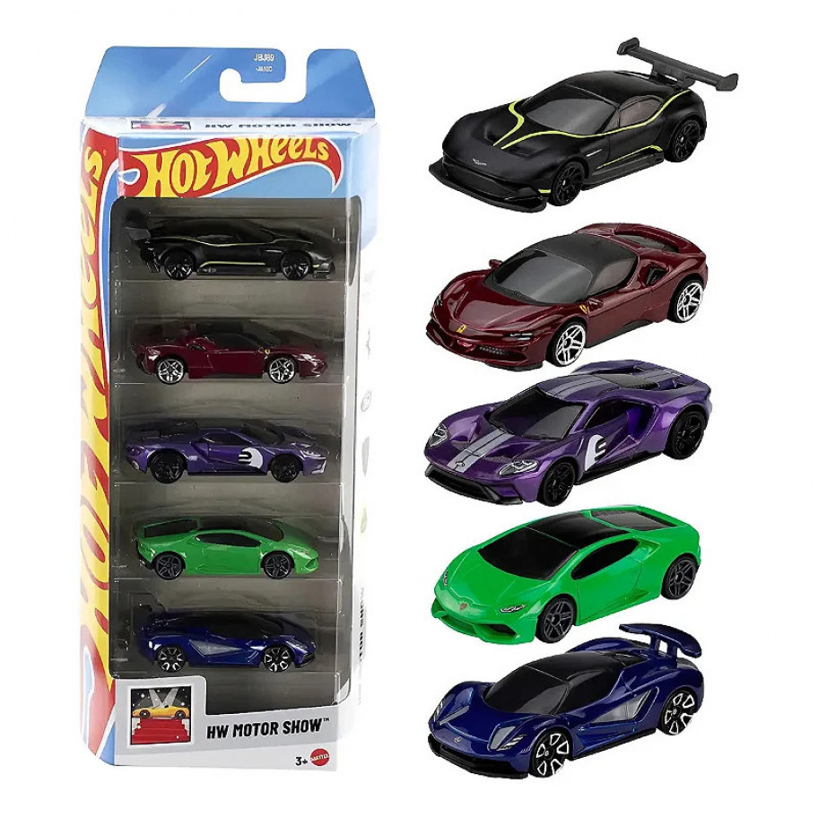 Набір з 5 машинок Хот Вілс Hot Wheels 1:64 HW Motor Show Mattel JBJ89