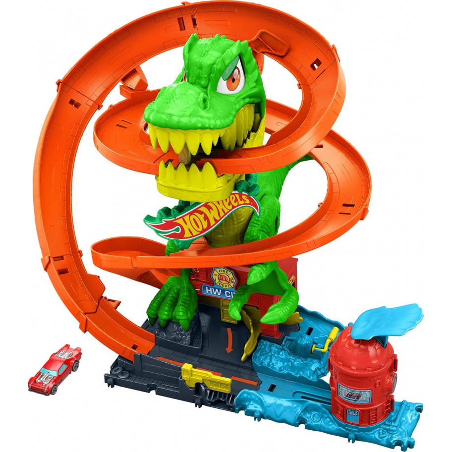 Трек Хот Вілс Сіті Атака Вогняного Ті-Рекса Hot Wheels City T-Rex Blaze Battle Track Set Mattel JBM73