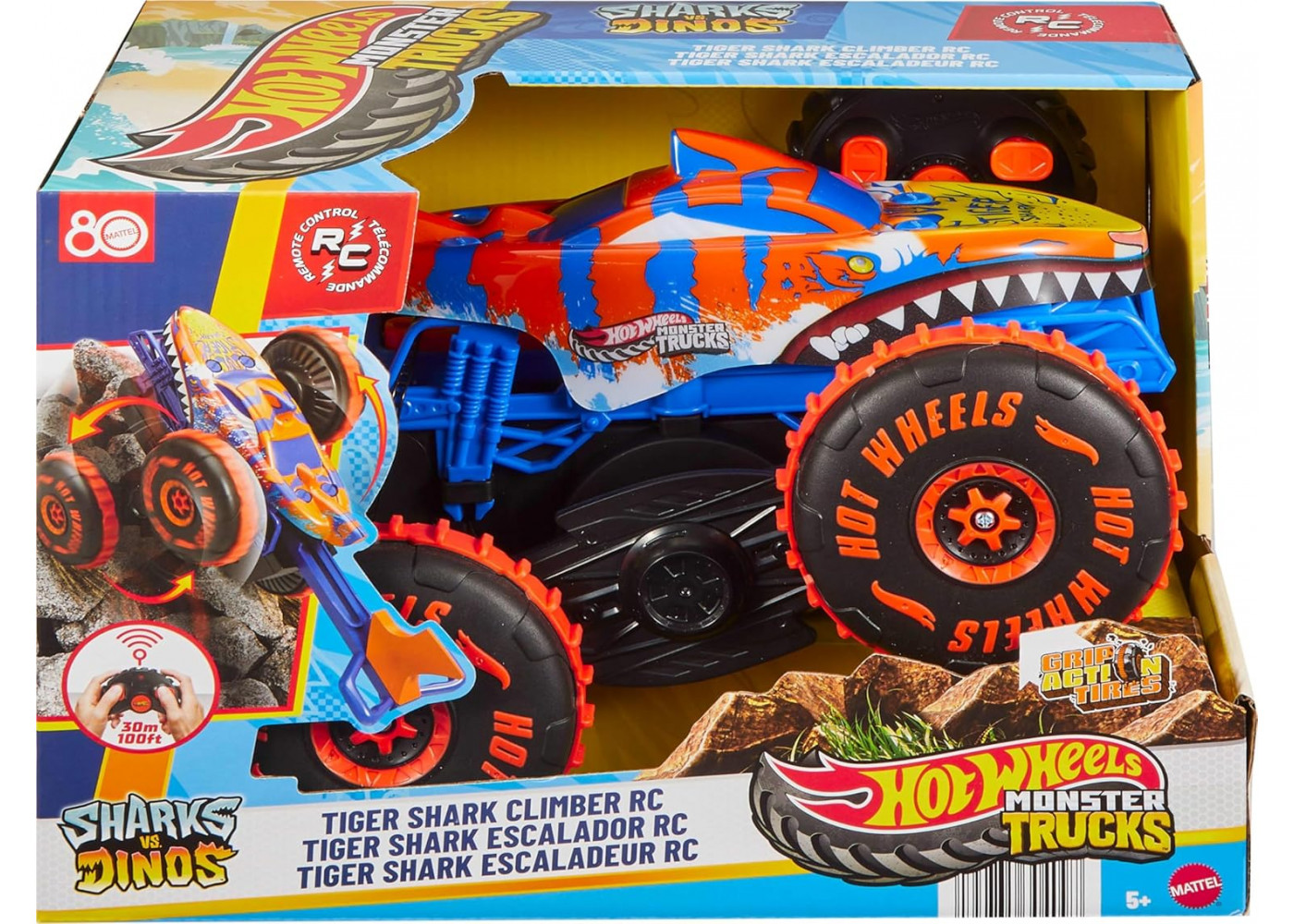 Машинка Радиоуправляемая Хот Вилс Монстр Трак Тигровая акула Monster Trucks RC Tiger Shark Hot Wheels JFR39