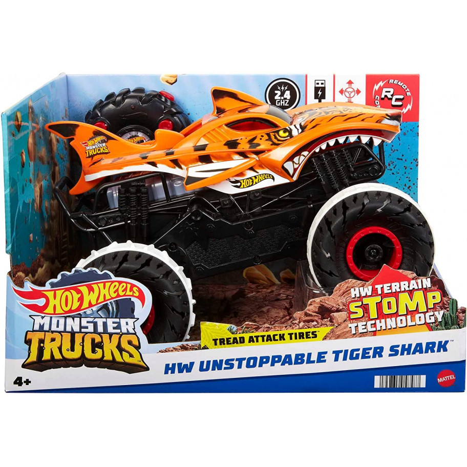 Великий Монстр Трак 1:15 Акула тигра на Пульті Управління Monster Trucks RC Tiger Shark Hot Wheels HGV87