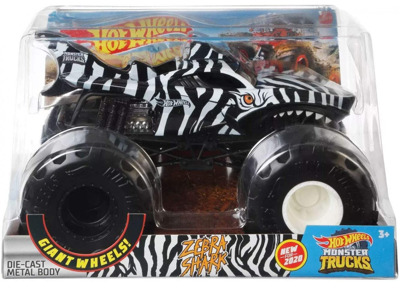 Машинка Монст Трек Хот Вилс Зебра Акула Monster Trucks Hot Wheelse Zebra Shark Mattel GJG78