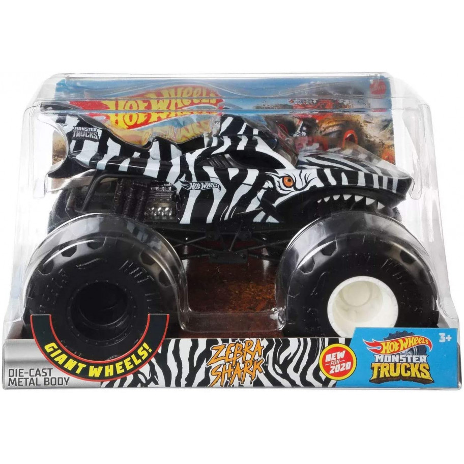 Машинка Монст Трек Хот Вилс Зебра Акула Monster Trucks Hot Wheelse Zebra Shark Mattel GJG78