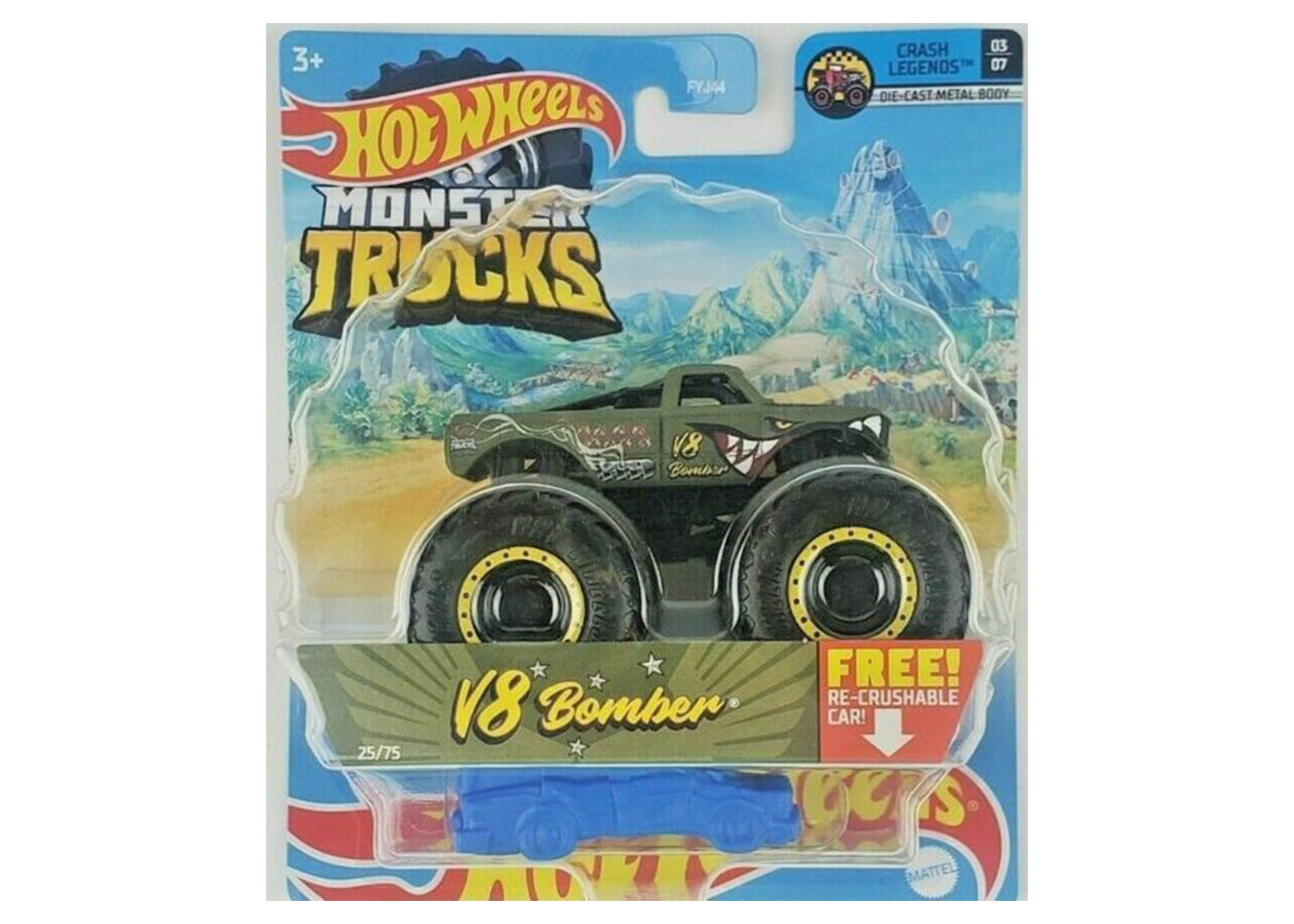 Машинка Монстр Трак Зубатый Бомбер Хот Вилс 1:64 Hot Wheels Monster Trucks V8 Bomber Mattel GWJ95