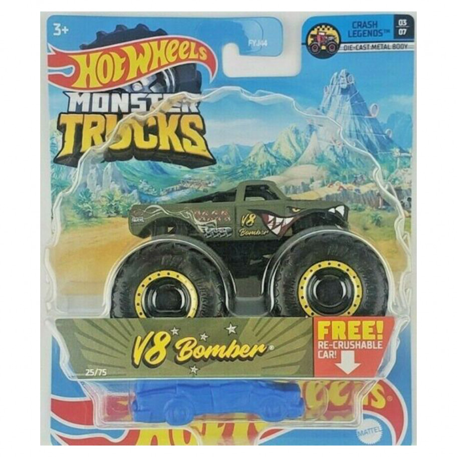 Машинка Монстр Трак Зубатый Бомбер Хот Вилс 1:64 Hot Wheels Monster Trucks V8 Bomber Mattel GWJ95